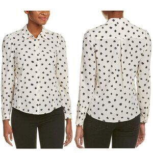 Rebecca Taylor Cream Black Dandelion Silk-Blend Blouse Top - 35836